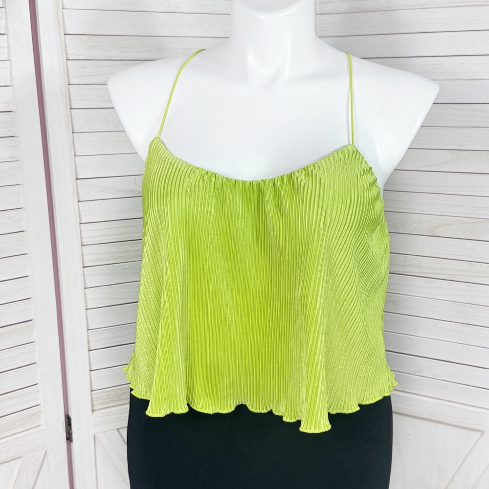 Forever 21‎ Plisse Pleated Crop Camisole Tank Top Lime Green 0X